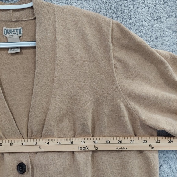 Duluth Trading Longline Cardigan Womens 1X Tan Navy Striped Open Front Preppy - Picture 11 of 13